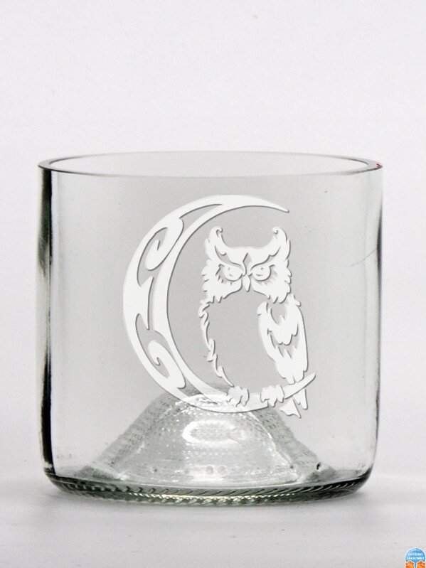 2 St. Öko-Gläser (aus einer Weinflasche) Mini klar (7 cm, 7,5 cm) Eule