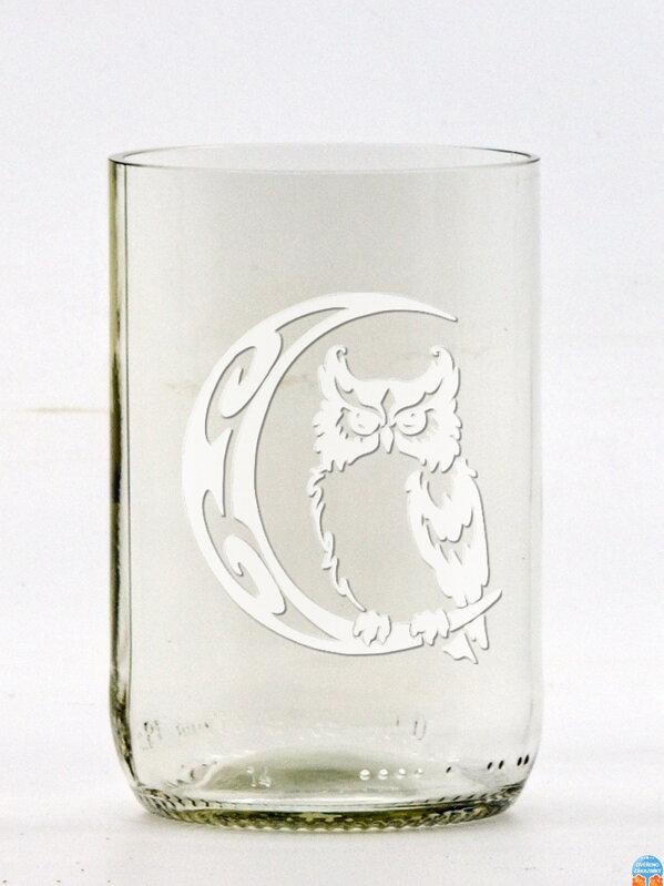 2 St. Öko-Gläser (aus einer Bierflasche) mittel klar (10 cm, 6,5 cm) Eule