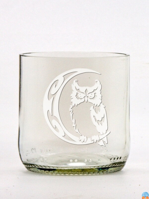 2 St. Öko-Gläser (aus einer Bierflasche) klein klar (7 cm, 6,5 cm) Eule