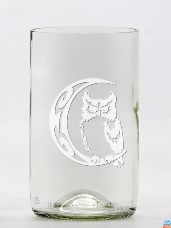 2 St. Öko-Gläser (aus einer Weinflasche) groß klar (16 cm, 7,5 cm) Eule