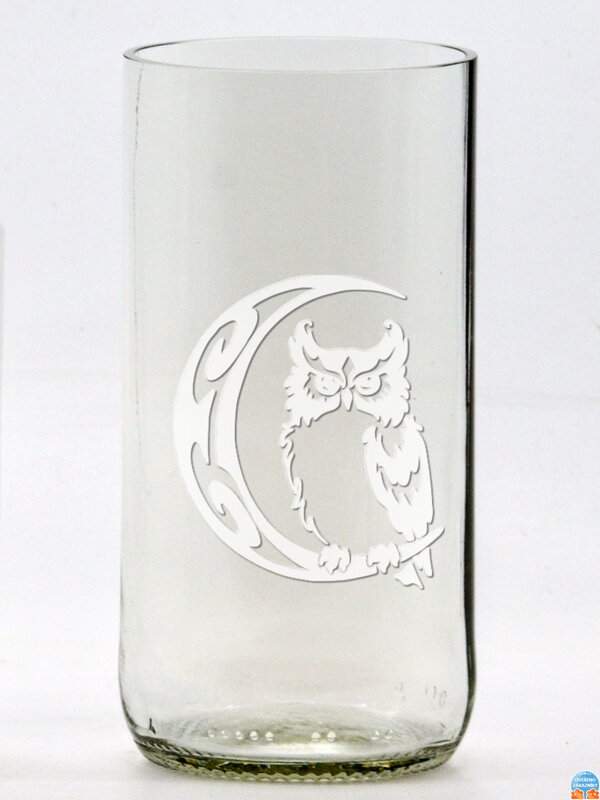 2 St. Öko-Gläser (aus einer Bierflasche) groß klar (13 cm, 6,5 cm) Eule