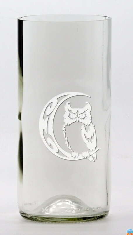 2 St. Öko-Gläser (aus einer Weinflasche) mittel klar (13 cm, B 7,5 cm) Eule