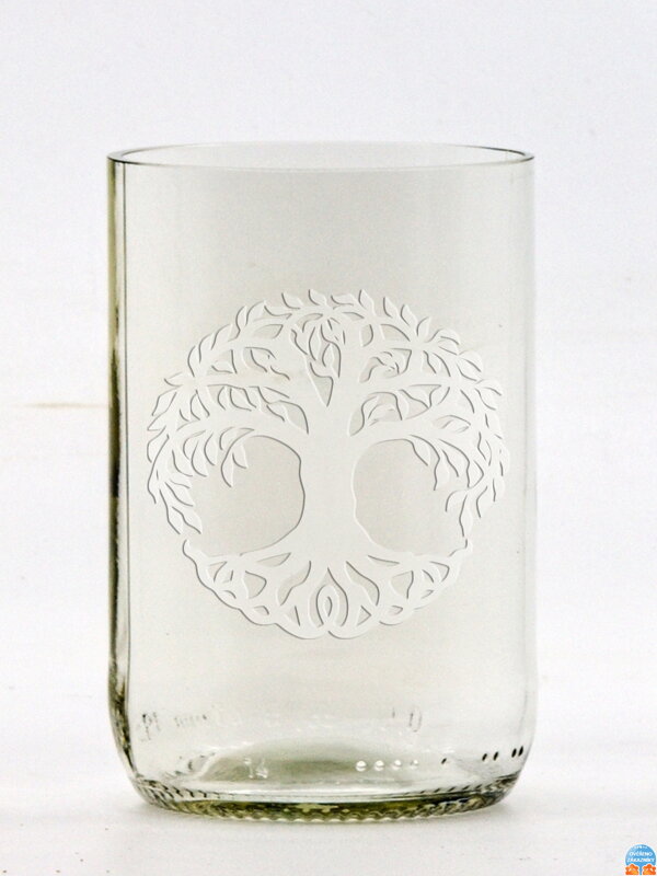 2ks Eko sklenice (z lahve od piva) střední čirá (10 cm, 6,5 cm) Strom života