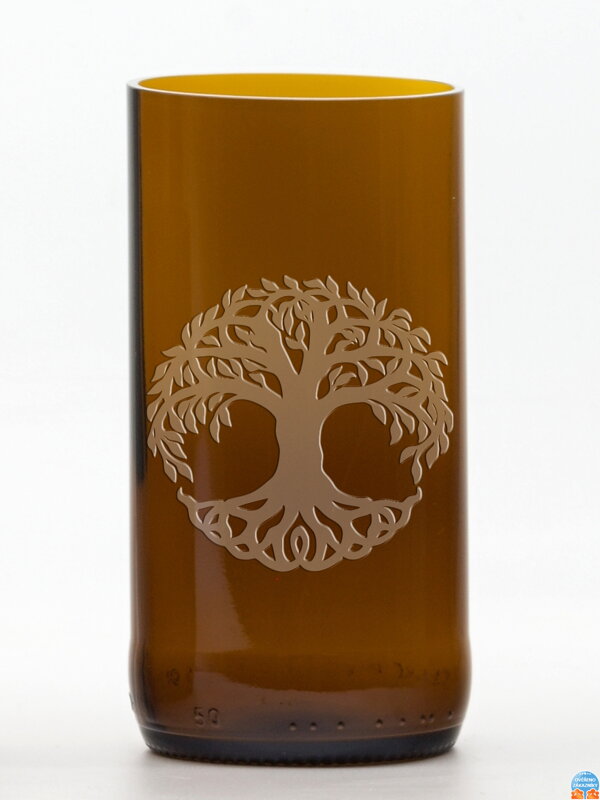 2ks Eko sklenice (z lahve od piva) velká hnědá (13 cm, 6,5 cm) Strom života