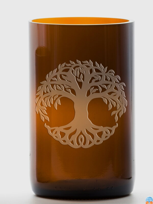 2ks Eko sklenice (z lahve šampusu) velká hnědá (13 cm, 6,5 cm) Strom života
