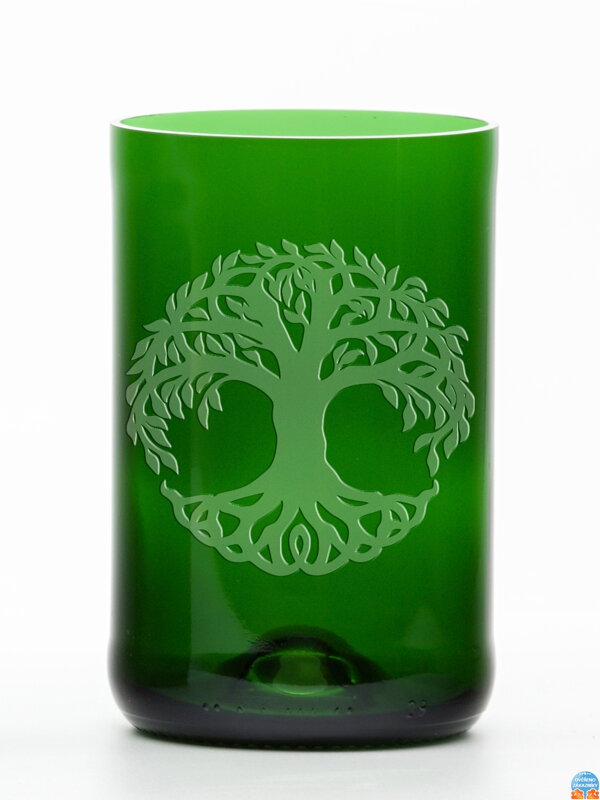 2ks Eko sklenice (z lahve od šampusu) velká zelená  (13 cm, 6,5 cm) Strom života