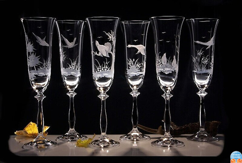 6 x Gläser Champagner Angela 190 ml - Jagdszene - Hand graviertes gläser