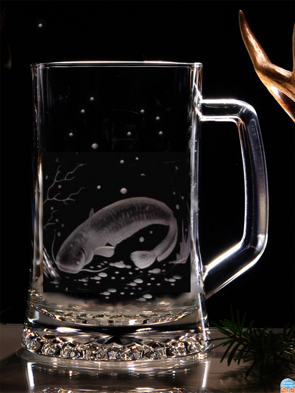 Biergläser 0,5 litre - Fisch Motive ( Wels ) - Hand graviertes Glas