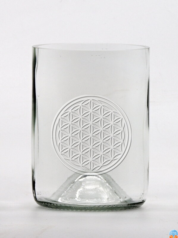 2ks Eko sklenice (z lahve od vína) malá čirá (10 cm, 7,5 cm) Motiv Květ života