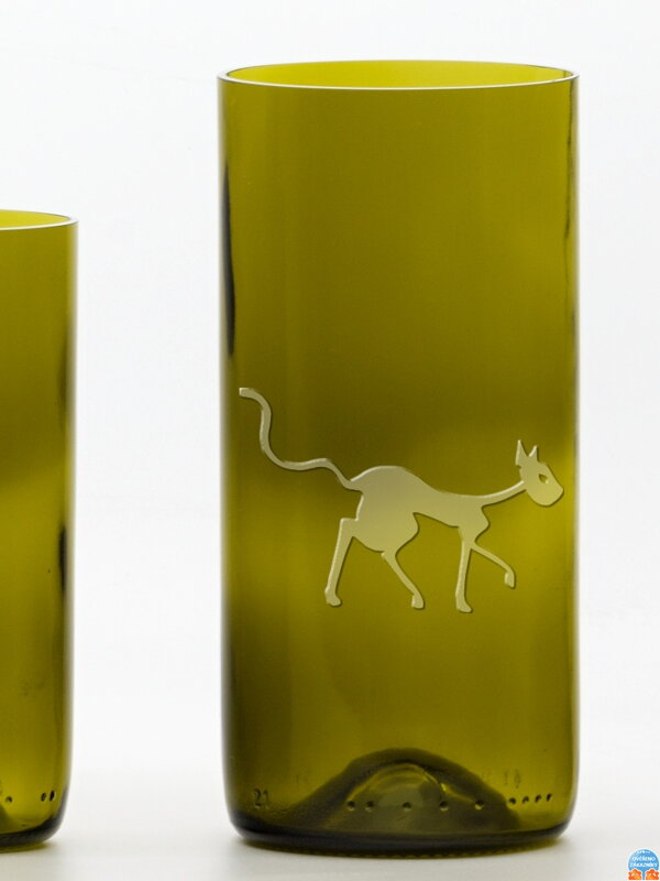 2ks Eko poháre (z fľaše od vína) veľké olivové (16 cm, 7,5 cm) Tim Burton