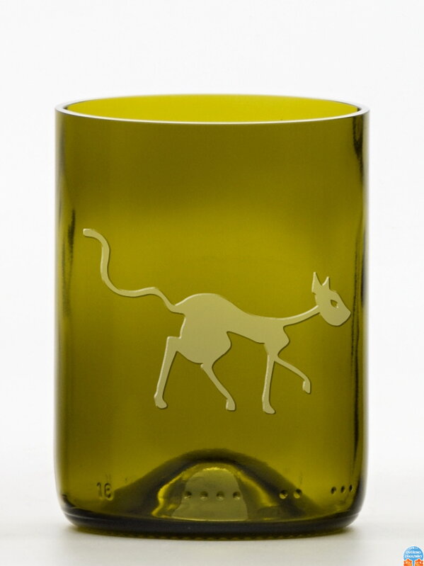 2ks Eko sklenice (z lahve od vína) malá olivová (10 cm, 7,5 cm) Tim Burton