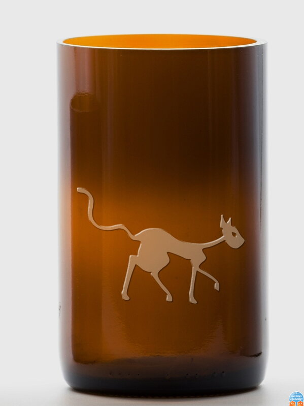 2ks Eko sklenice (z lahve od piva) velká hnědá (13 cm, 6,5 cm) Tim Burton