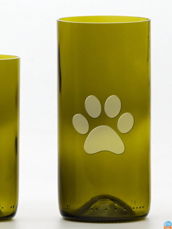 2ks Eko sklenice (z lahve od vína) velká olivová (16 cm, 7,5 cm) Tlapka