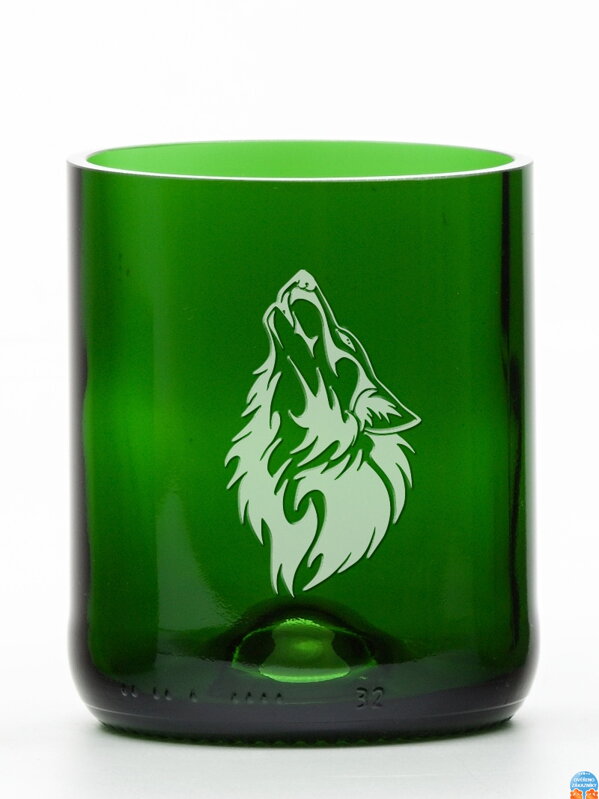 2 St. Öko-Gläser (aus einer Sektflasche) mittelgrün (7 cm, 6,5 cm) Wolf
