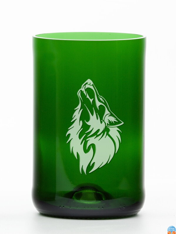 2ks Eko sklenice (z lahve od šampusu) velká zelená  (13 cm, 6,5 cm) Vlk