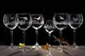 6x Hand engraved glass of red wine 450 m l- hunting scenes