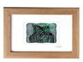 Zebra - zelené vitrážové sklo v hnědém rámu 21 x 30 cm ( pasparta 13 x 18 cm )