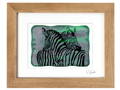 Zebra - zelené vitrážové sklo v hnědém rámu 30 x 40 cm ( pasparta 21 x 30 cm )