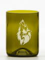 2ks Eko sklenice (z lahve od vína) malá olivová (10 cm, 7,5 cm) motiv Vlk