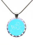Skleněný broušený přívěšek ve tvaru kruh s pískovaným motivem Malý princ s liškou, barva Crystal AB, stříbrná šlupna a stříbrný řetízek
