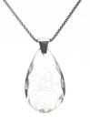 Skleněný broušený přívěšek ve tvaru kapka s pískovaným motivem Malý princ s liškou, barva Crystal, stříbrná šlupna a stříbrný řetízek