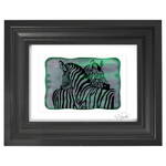 Zebra - zelené vitrážové sklo v černém rámu 13 x 18 cm ( pasparta 10 x 15 cm )