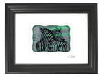 Zebra - zelené vitrážové sklo v černém rámu 21 x 30 cm ( pasparta 13 x 18 cm )