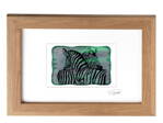 Zebra - zelené vitrážové sklo v hnědém rámu 21 x 30 cm ( pasparta 13 x 18 cm )