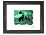 Vlk - zelené vitrážové sklo v černém rámu 30 x 40 cm ( pasparta 21 x 30 cm )