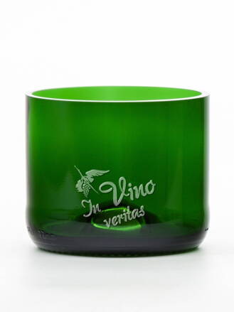 2ks Eko sklenice (z lahve od šampusu) malá zelená (7 cm, 7,5 cm) Moldavský čáp - In vino veritas