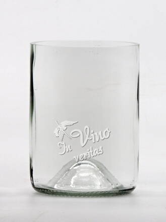 2ks Eko poháre (z fľaše od vína) malá číra (10 cm, 7,5 cm) Moldavský bocian - In vino veritas