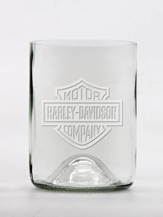 2 Stück Öko-Gläser (aus einer Weinflasche) klein klar (10 cm, 7,5 cm) Harley Davidson