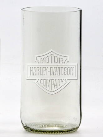 2 Stück Öko-Gläser (aus einer Bierflasche) groß klar (13 cm, 6,5 cm) Harley Davidson