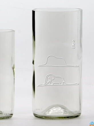 2ks Eko pohára (z fľaše od vína) veľká číra (16 cm, 7,5 cm) Malý princ a hroznýš