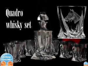 Quadro whisky set: 7x whisky sklenice (850 ml) a whisky karafa (340 ml) v dárkové krabicii - motiv koně