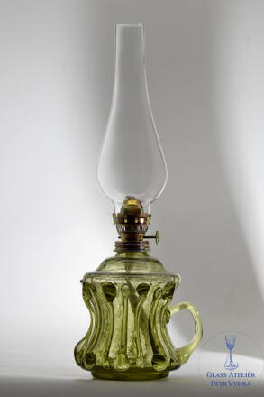 Petrolejová lampa, historické lesní sklo - 906-15s-kr, 36x14-cm