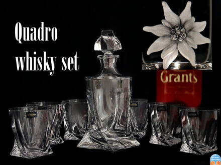 Quadro whisky set - 1x karafa (850 ml) a 6x sklenice (340 ml ) s motivem Alpská protěž