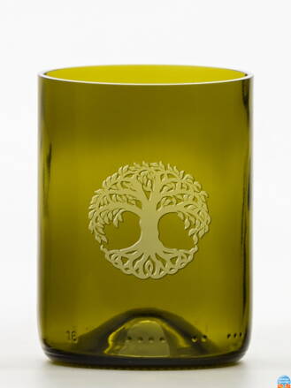 2ks Eko sklenice (z lahve od vína) malá olivová (10 cm, 7,5 cm) Strom života