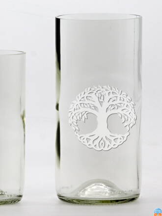 2ks Eko sklenice (z lahve od vína) velká čirá (16 cm, 7,5 cm) Strom života