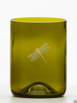 2ks Eko sklenice (z lahve od vína) malá olivová (10 cm, 7,5 cm) Vážka