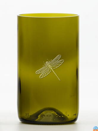 2ks Eko sklenice (z lahve od vína) střední olivová (13 cm, 7,5 cm) Vážka