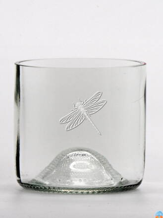 2ks Eko poháre (z fľaše od vína) mini číra (7 cm, 7,5 cm) Vážka