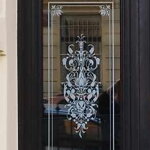 Dekorativní pískovaná tabule skla do okna, skříní nebo dveří ( plameňáci a západ slunce )